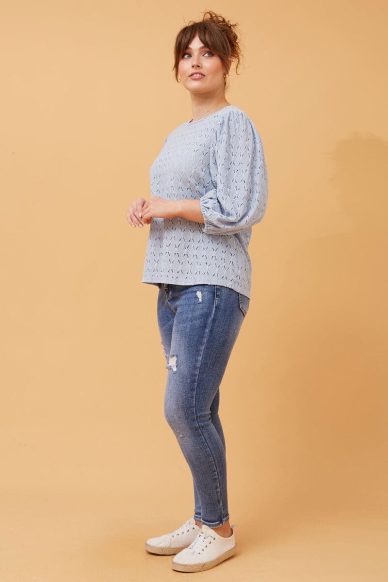 Broderie Anglaise Blouse - Blue - Image 3