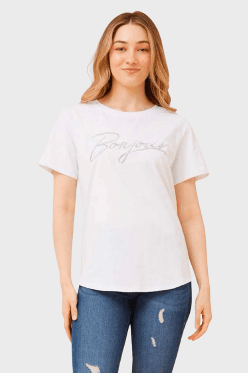 Bonjour Tee - White/Silver