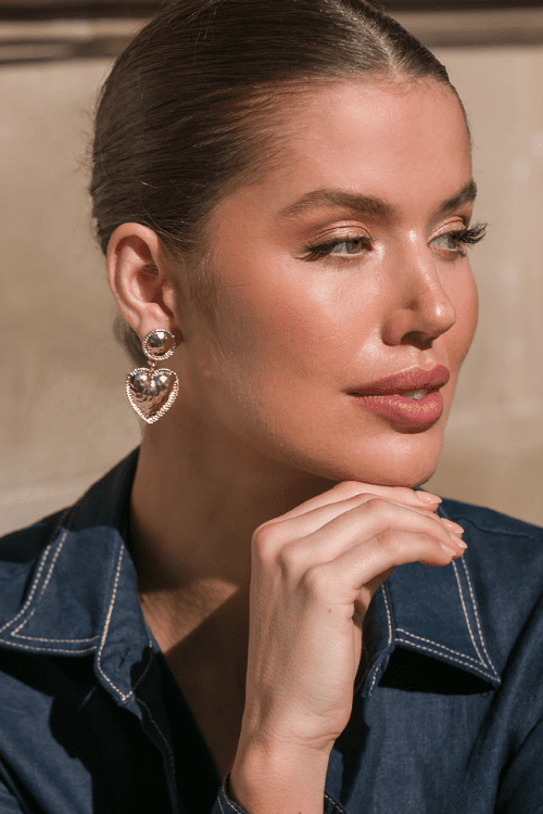 Patterened Edge Heart Earrings - Gold