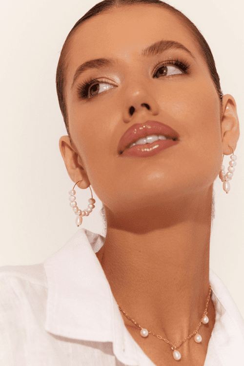 Freshwater Pearl Drop Hoops - Silver