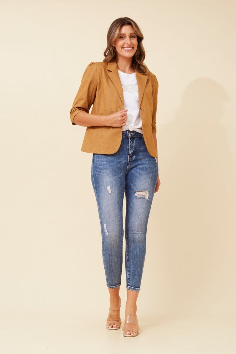 Milos Solid Blazer - Tobacco - Image 2