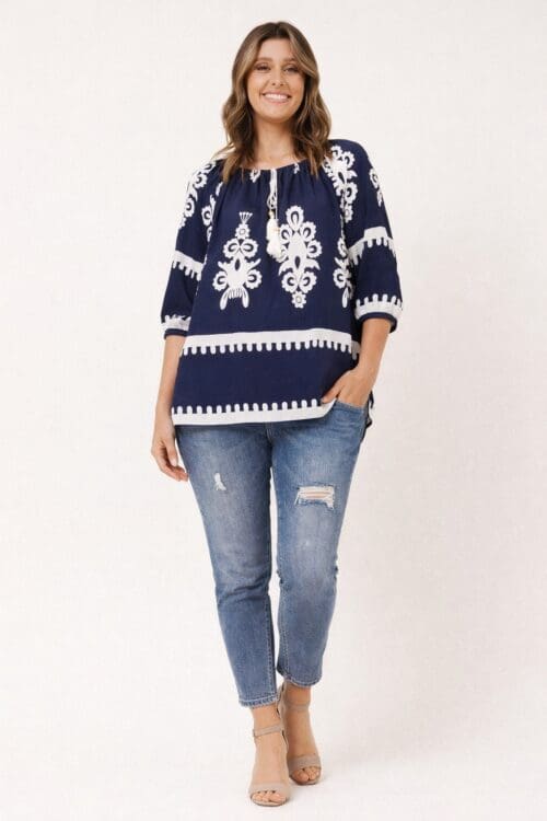 Priya Tassel Blouse - Navy