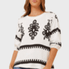 Priya Boho Blouse - White & Black