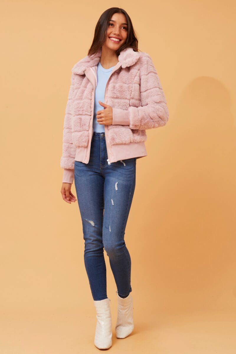 Paige Fur Puffer Jacket - Blush - Image 3