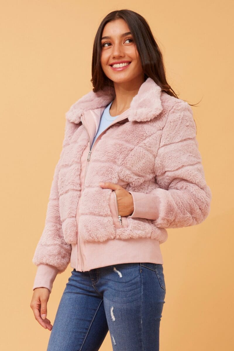 Paige Fur Puffer Jacket - Blush - Image 4
