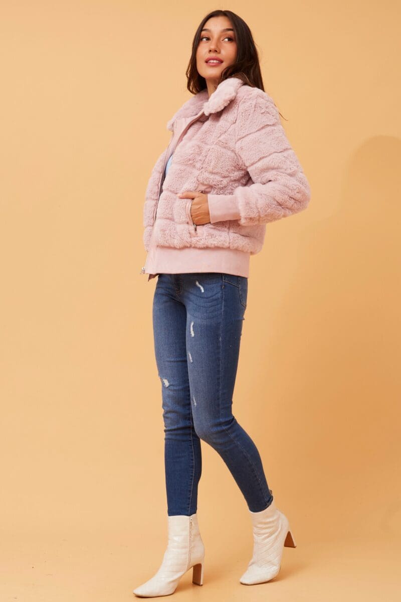 Paige Fur Puffer Jacket - Blush - Image 6