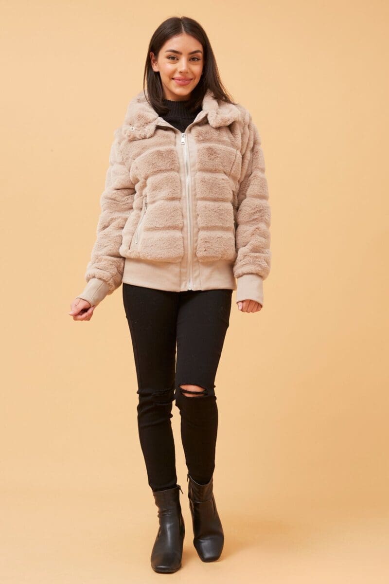 Paige Fur Puffer Jacket - Latte - Image 5