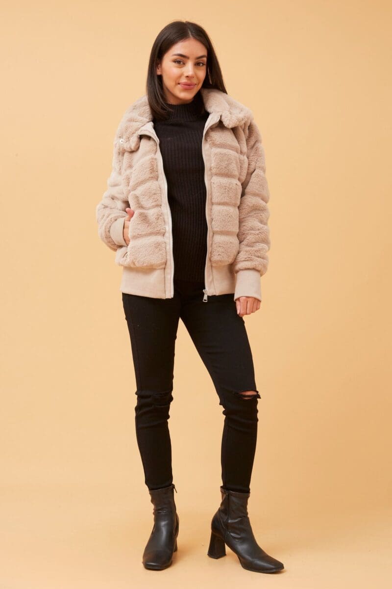 Paige Fur Puffer Jacket - Latte - Image 3