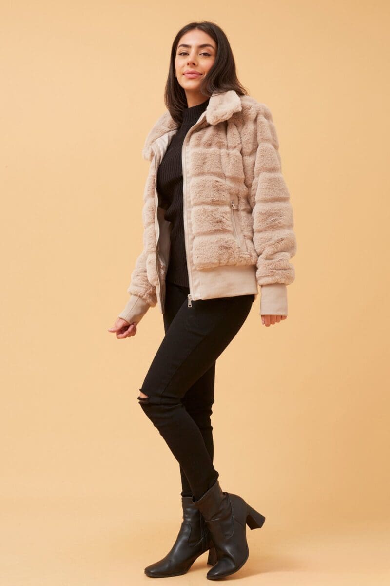 Paige Fur Puffer Jacket - Latte - Image 4