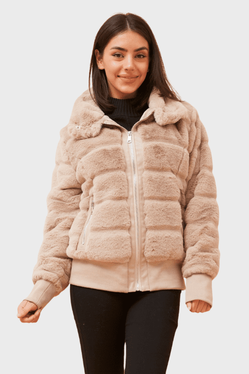 Paige Fur Puffer Jacket - Latte