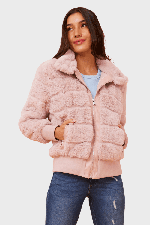 Paige Fur Puffer Jacket - Blush