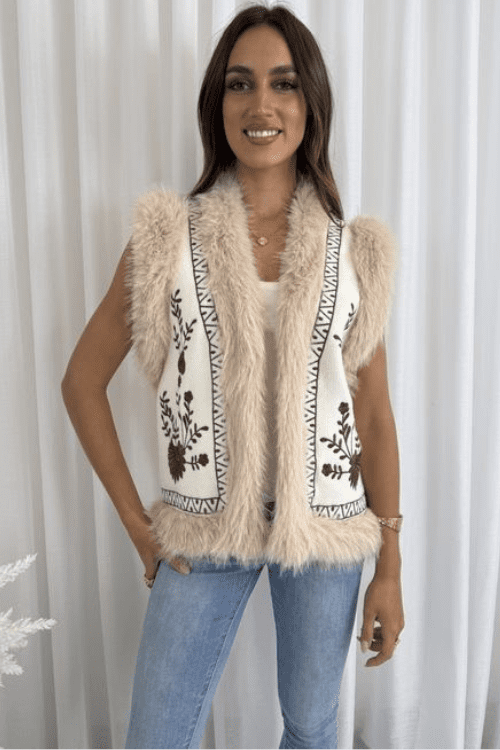 Sadie Vest - Beige/White