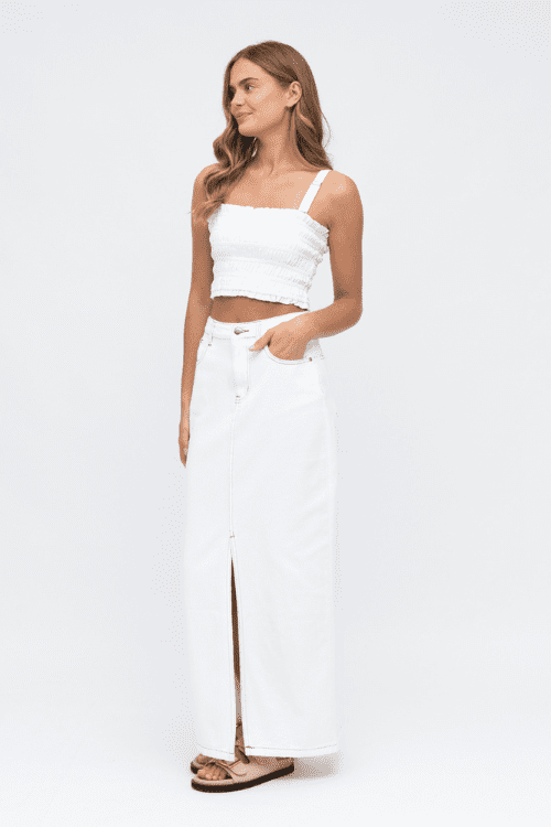 Drew Denim Skirt - White