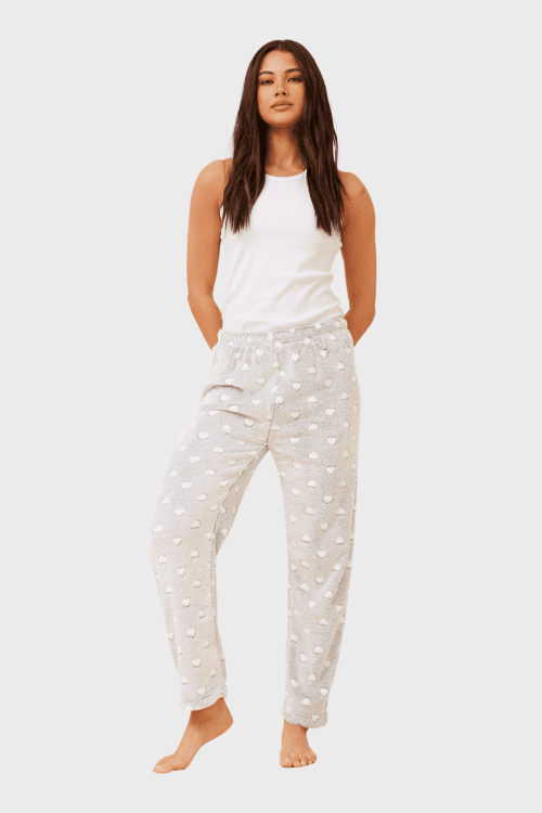 Plush Pyjama Pants - Grey Hearts