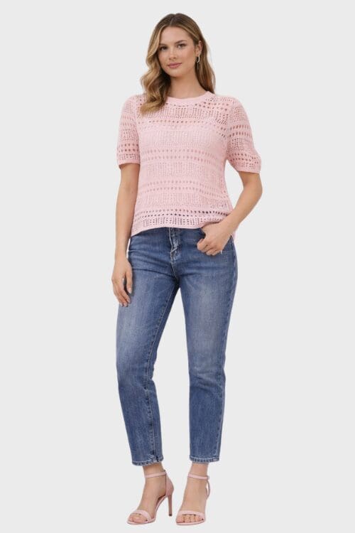 Shayla Pointelle Knit Top - Blush