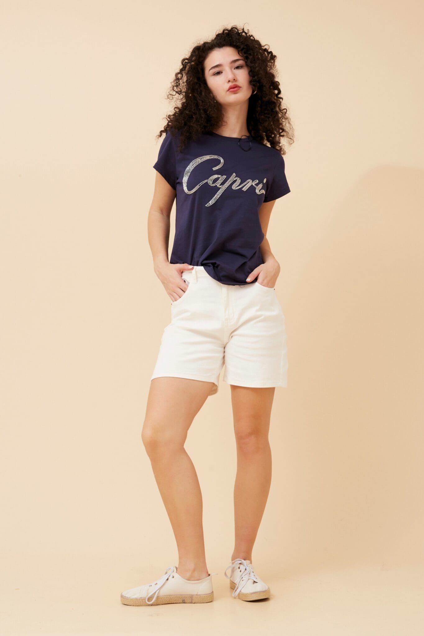 Capri Beaded Tee - Navy - Image 3