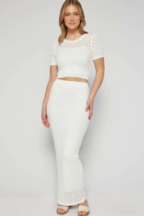 Kayla Crochet Skirt Set - White