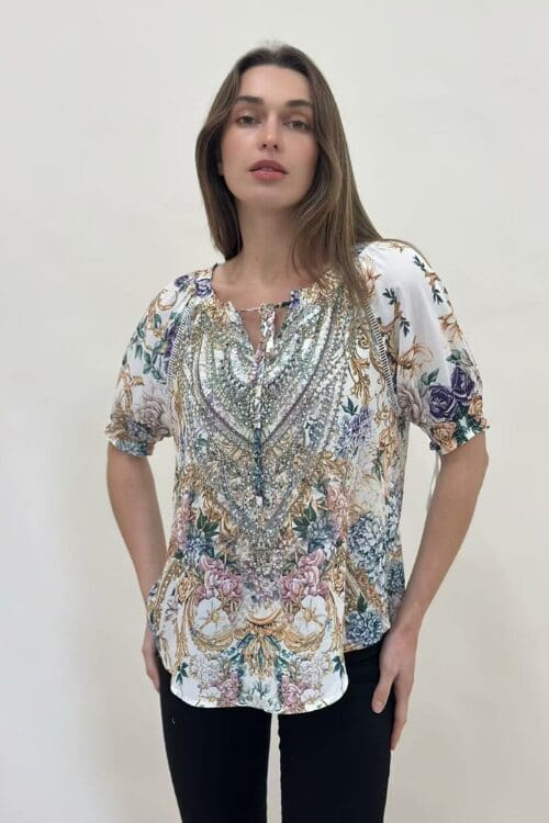 Bohemian Rhapsody Crystal Tie Blouse