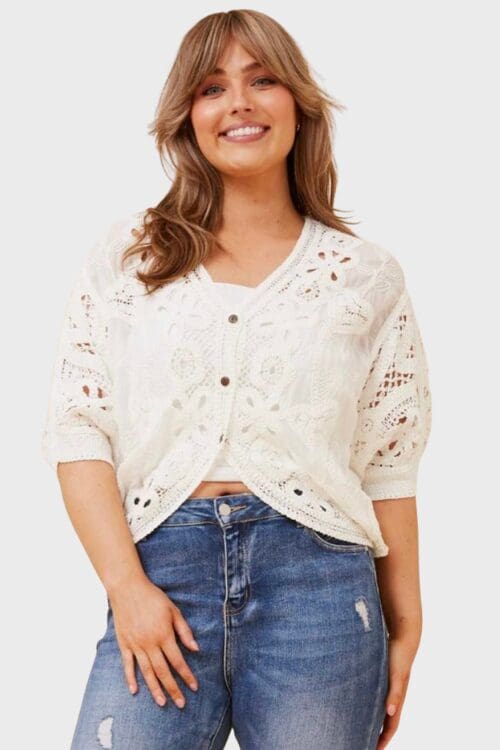 Elani Crochet Cardigan - White
