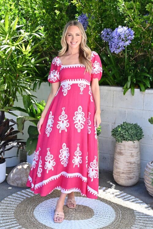 Priya Boho Shirred Maxi - Fuchsia