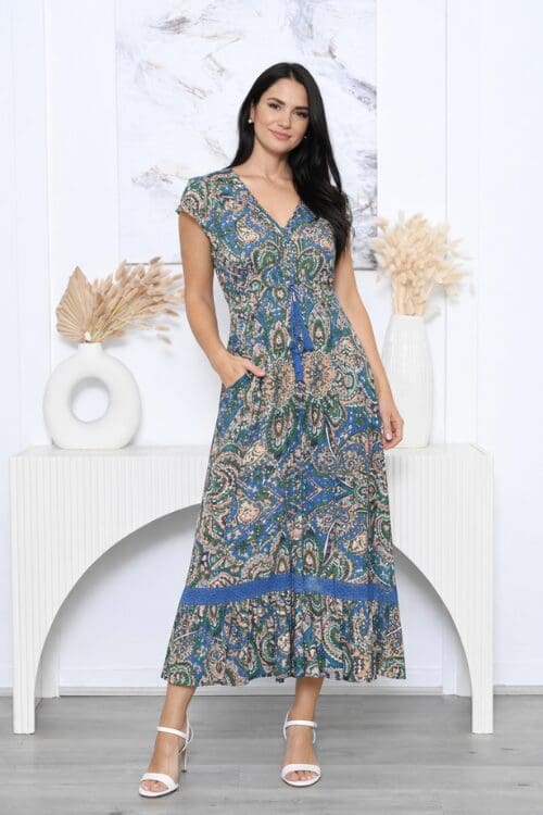 Bronwyn Maxi - Paisley Green & Blue