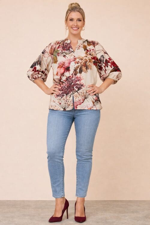 Nathalie Blouse - Burgundy Floral