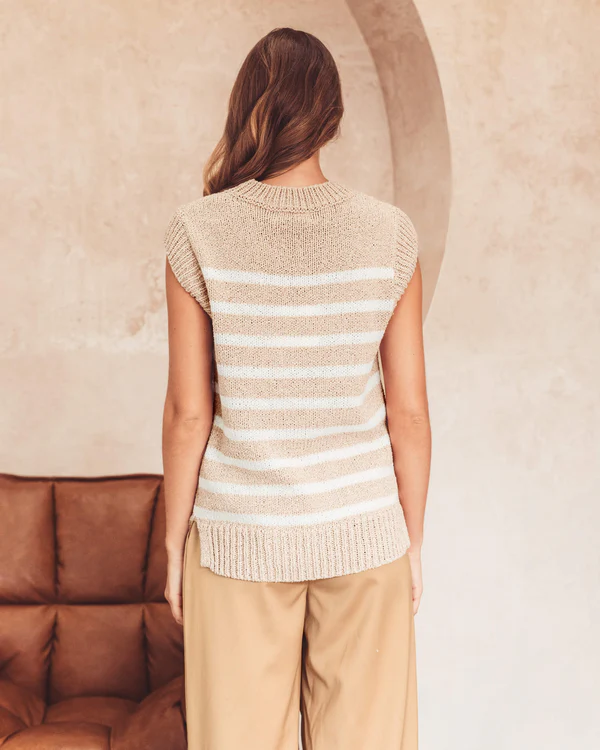 Camille Stripe Knit Vest - Beige - Image 7